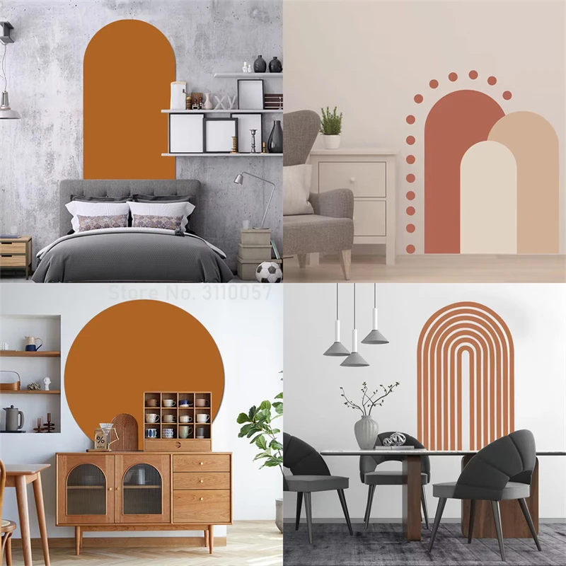 Arched Wall Stickers Large Boho Morandi Abstract Geometric Wall Decals ...