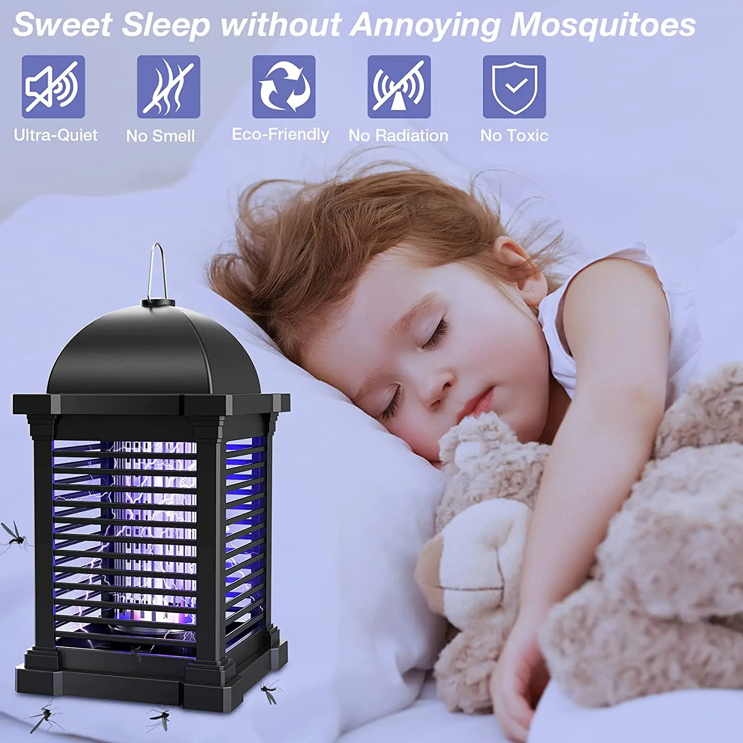 AISITIN 충전식 전기 램프, 모기 킬러 트랩, UV 2 인 1, 4300V, 20W, 여름 모기 스와터