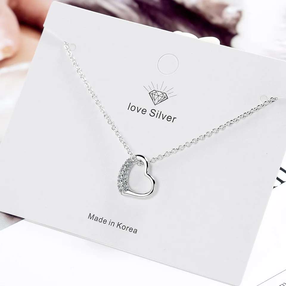 Fashion 925 Sterling Silver Female Zircon Heart Necklaces For