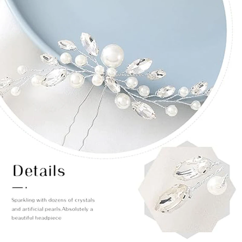 Women's Pearl Wedding Pearl hair clips for brides and bridesmaids Silver rhinestone hair pieces Crystal headpieces