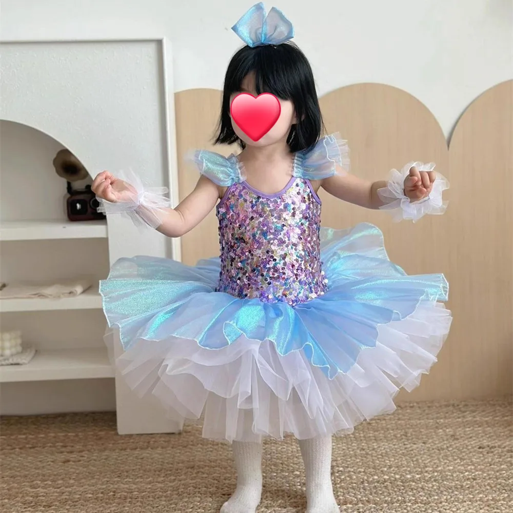 فستان رقص يوم الأطفال فتاة الباليه هدية عيد ميلاد الترتر الباليه الاطفال ملابس فساتين الأميرة الصيفية الفتيات الزي