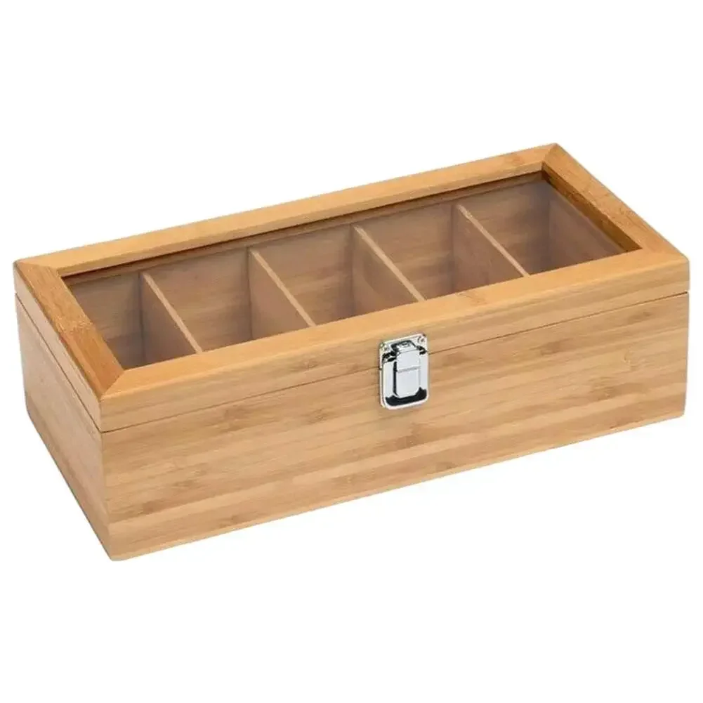 

Wood Organizer Bag Bamboo Box 5 Tea System O3e3 Jewelry Storage Compartments Sugar Container Packet