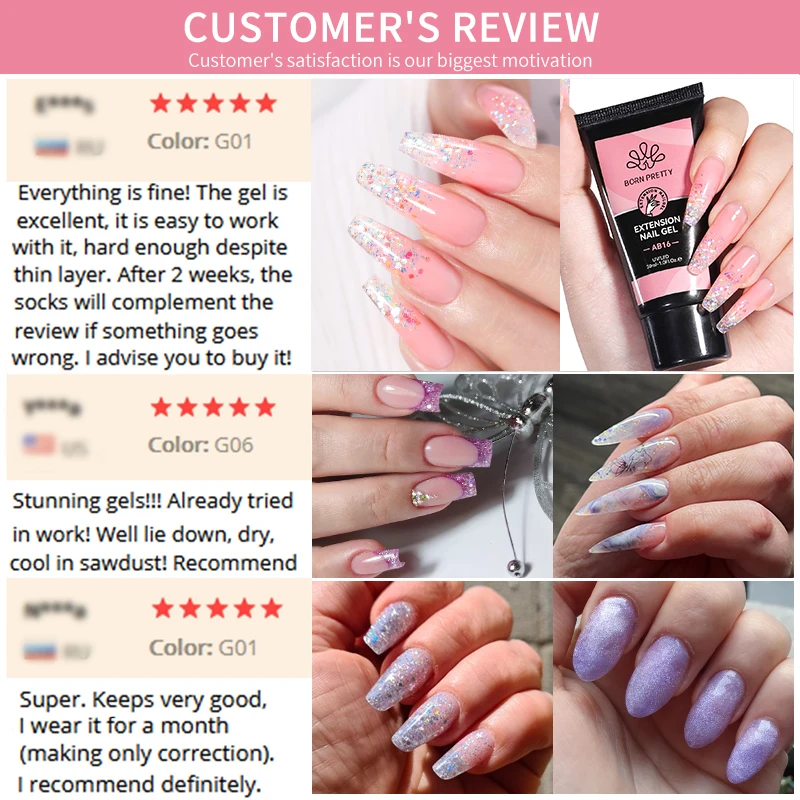 BORN PRETTY 30ml Acrylic Gel For Nail Extension Nude Clear White Color Quick Building Prolong Manicure Nail Art Hard Gel Varnish 6