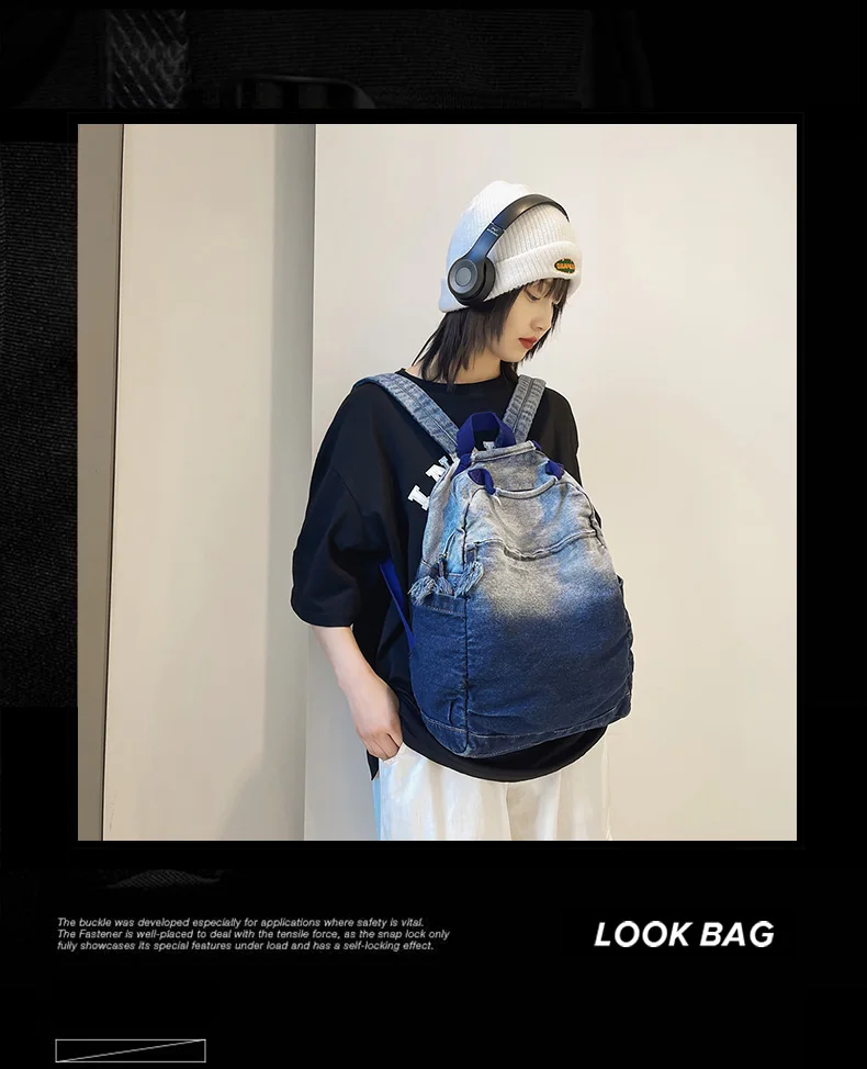 DCIMOR Fashion Denim Women Backpack Female Cool Gradient Jeans Travel Bag High Quality Bookbag Kawaii Girl Small Schoolbag Retro