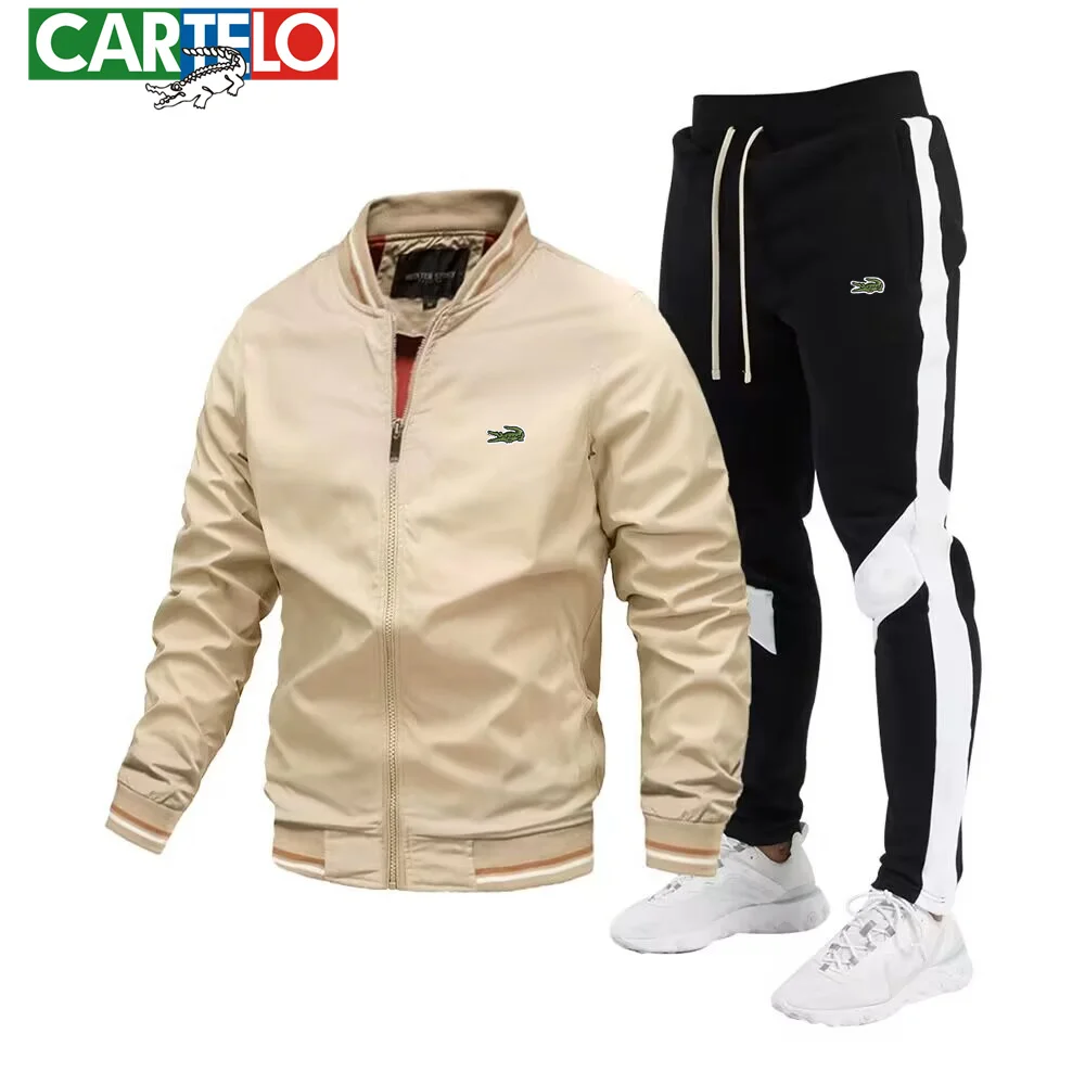 CARTELO Autumn New Men's Outwear Set Fashion Embroidery Stand Neck Zipper Windproof Top+Trousers Casual Sports Baseball Jacket