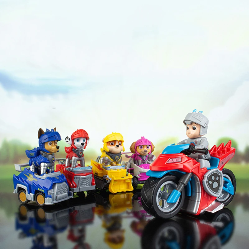 Paw Patrol Action Figure Toys Paw Patrol Rescue Knights Ryder Captain Anime Action Figure Patrol Car Combination Kids Patchwork Toys Gift