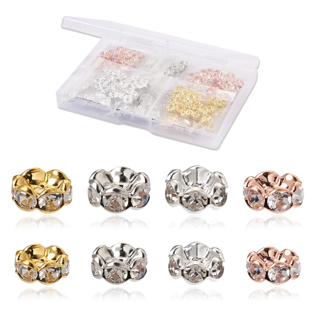 

200Pcs 6mm 8mm Brass Rhinestone Bead Crystal Loose Spacer Beads Wavy Edge for Jewelry Making DIY Bracelet Necklace