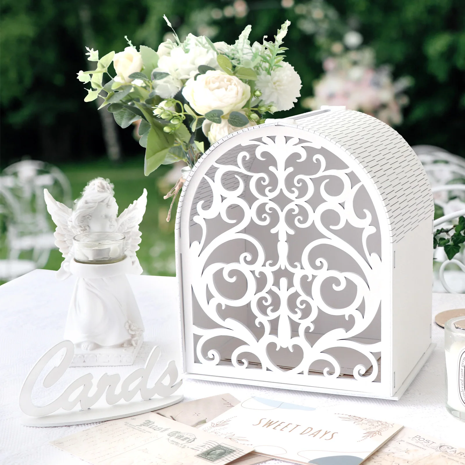 White Gift Card Box with Hollow Window Boho Wedding Envelope Money Wedding Card Boxes for Graduation Party Decorations wooden gift card boxes,acrylic card box