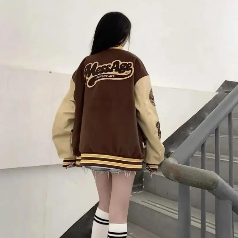 HOUZHOU Vintage Varsity Jacket Women Oversize Baseball Jackets Korean  Fashion Streetwear Bomber Coats College Couple Aesthetic