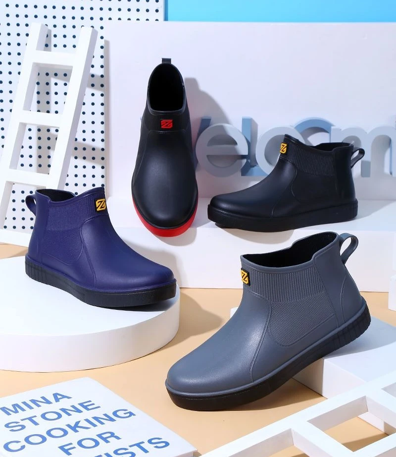 Men's Thick Platform PVC Rain Boots, Waterproof & Non-Slip, For Work & Students_voghion.com