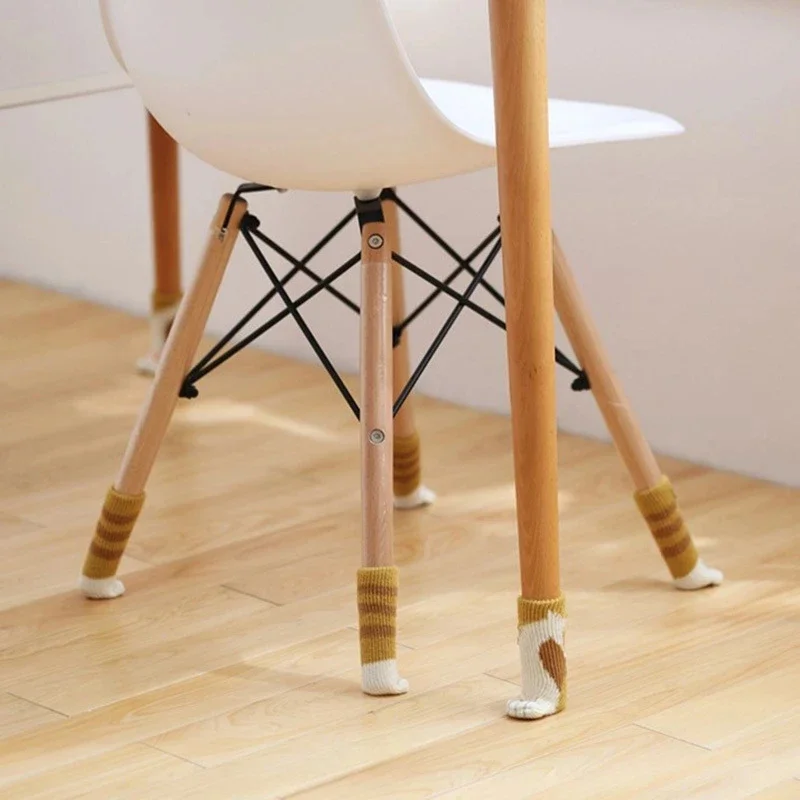 Set of 4 Cat Paw Chair Leg Covers - Knitted Floor Protectors, Non-Slip and Wear-Resistant