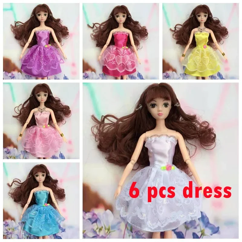 6 pcs/lot Little Floral Lace Doll Dress For Barbie Clothes Princess Off Shoulder Outfits Party Gown 1/6 BJD Accessories Kids Toy