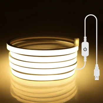 터치 센서 조도 조절 가능 USB 5V COB LED 스트립 라이트, 방수 소프트 순수 실리콘 튜브 네온 테이프, 주방 룸 장식 백라이트