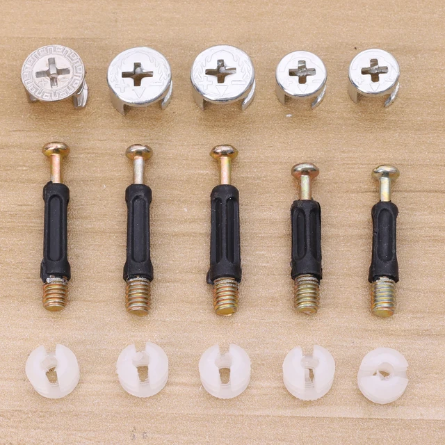 สกรูเชื่อมต่อเฟอร์นิเจอร์ 3 in 1 แบบติดตั้งล่วงหน้าสำหรับโต๊ะ ตู้ และลิ้นชัก พร้อมน็อตแบบแคมล็อคและเดือยยึด 3