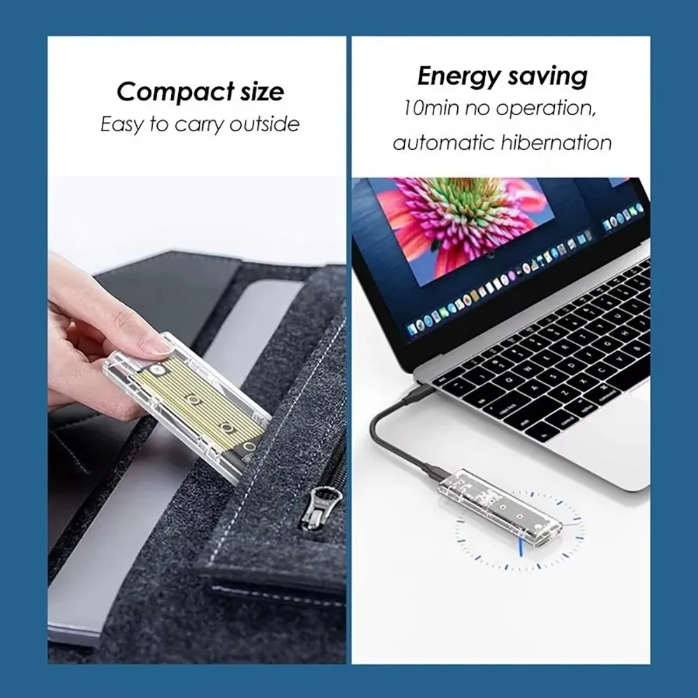 M.2 NVME PCIe NGFF SATA Dual Protocol SSD Case Clear USB Type C 10Gbps PCI-E M2 SSD Transparent External Enclosure Hard Disk Box external hard drive case,ssd enclosure,hard drive enclosure,hard disk case,external hard drive box,hdd case enclosure