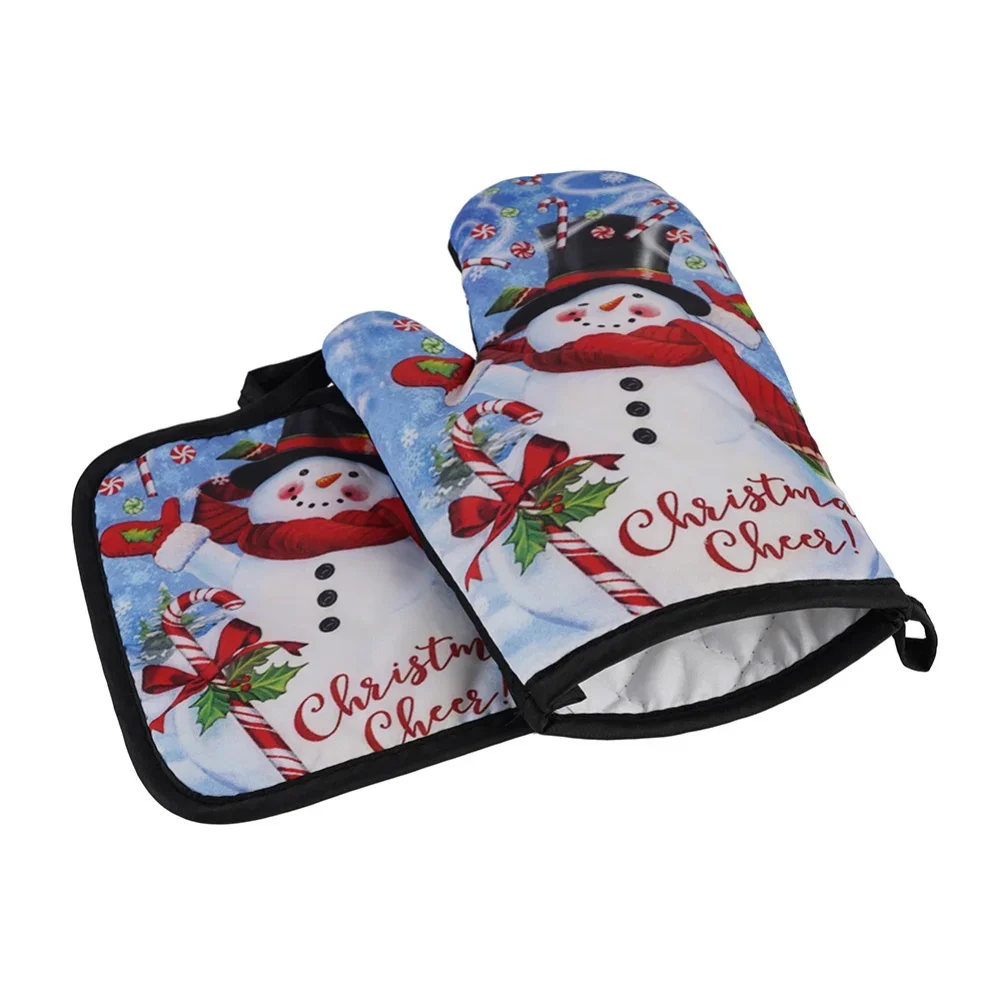 Kitchen Anti-Hot Gloves Christmas Microwave Glove Potholder Gloves Mitts for BBQ Insulation Hot Oven Mitts Baking