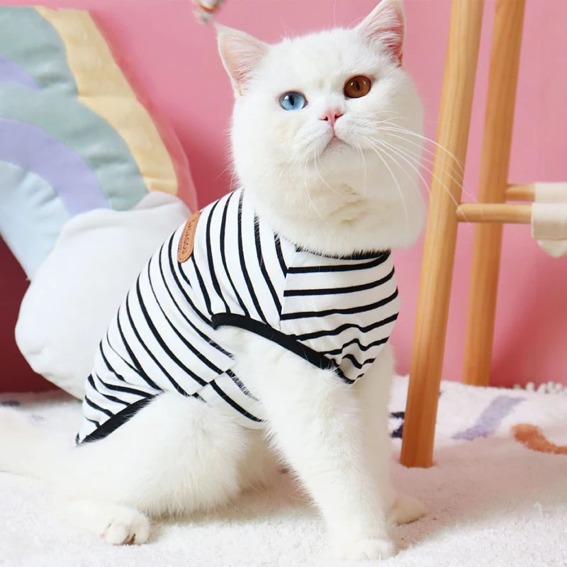 여름 고양이 강아지 옷 클래식 스트라이프 애완동물 민소매 조끼 소형견 고양이 새끼 고양이 풀오버 의류