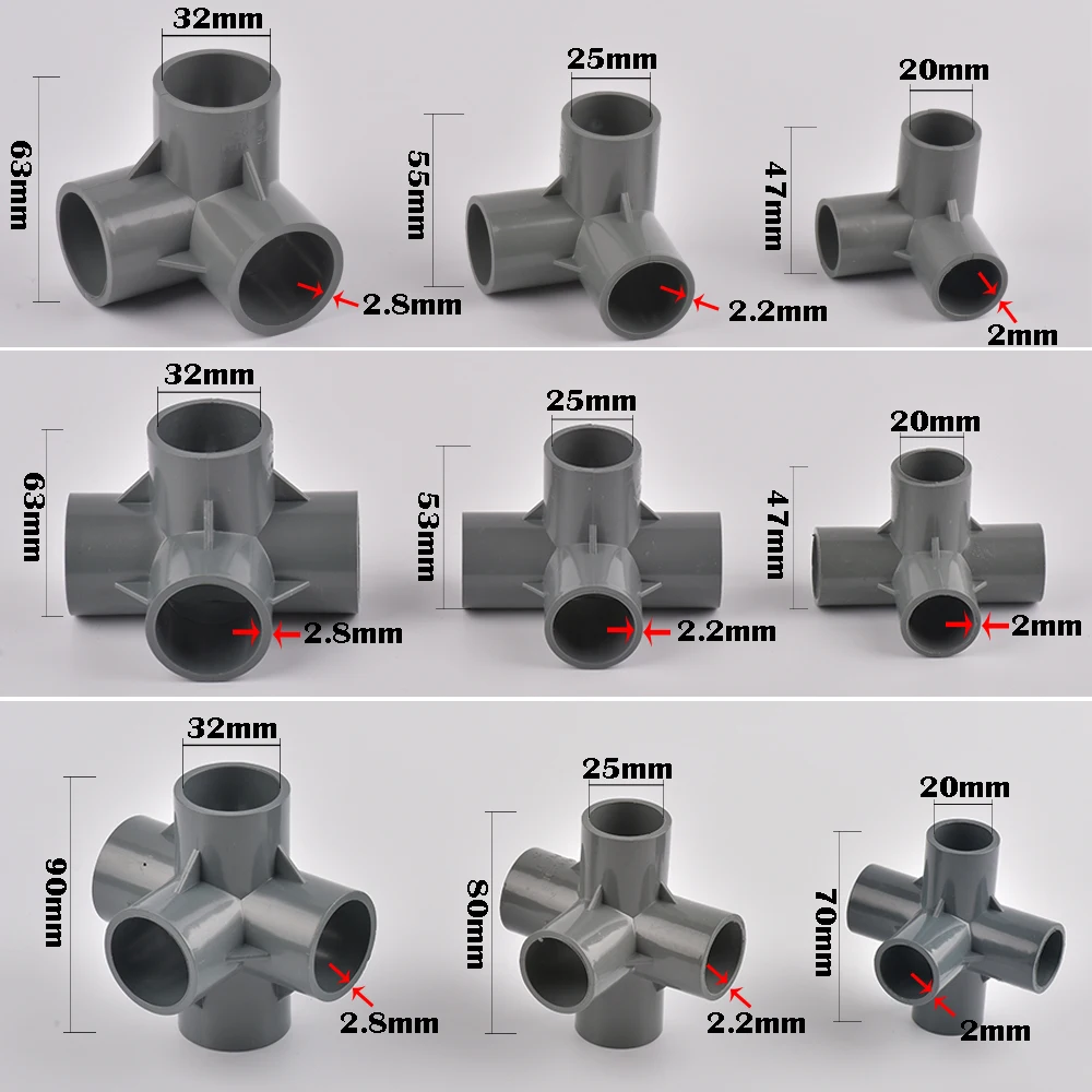Water Pipe Fitting Pipe Connector Water Pipe Connector Irrigation Pipe Fitting Plastic Pipe Connector Plastic Pipe Fitting Inside Diameter 20/25/32mm 3-way/4-way/5-way Three-Dimensional PVC Connector Water Supply Pipe Fittings Equal Connectors Plastic