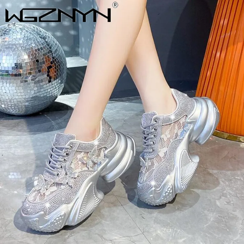 

2024 Luxury Designer Shoes for Women Platform Sneakers Women Bling Sequined Rhinestone Outdoor Comfortable Sports Walking Shoes