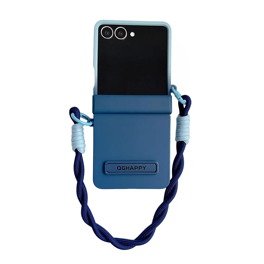 Gradient Candy Color Phone Case with Wrist Strap and Hinge Protection