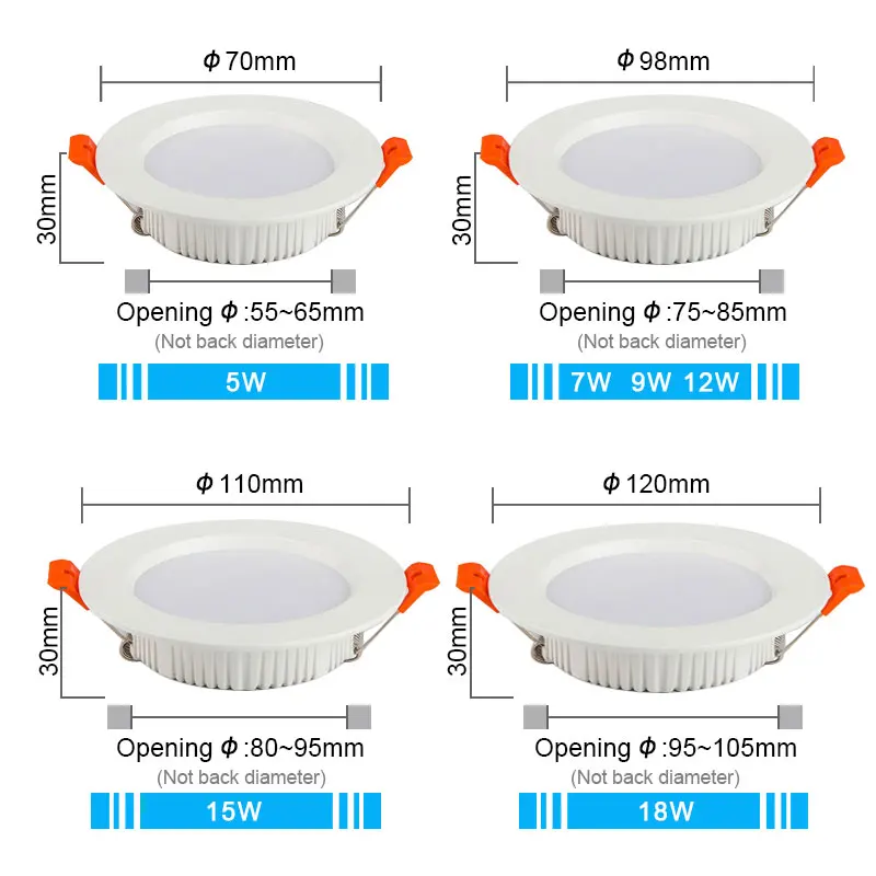 AC220V LED Downlight led downlight recessed ceiling spotlight Thick Aluminum 5W 7W 9W 12W 15W 18W 24W 110V Recessed Spot Lighting Bedroom Kitchen Indoor Down light lamp