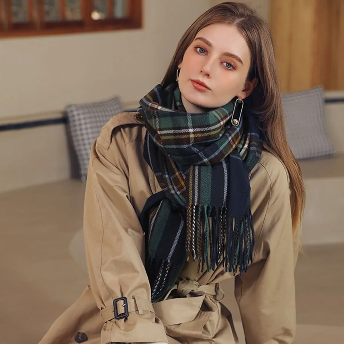 Women's Fashion Scottish Style Tartan Warm Scarf Plaid Soft Long Wrap Shawl Christmas Valentine's Day for Girlfrend Wife Mom 3