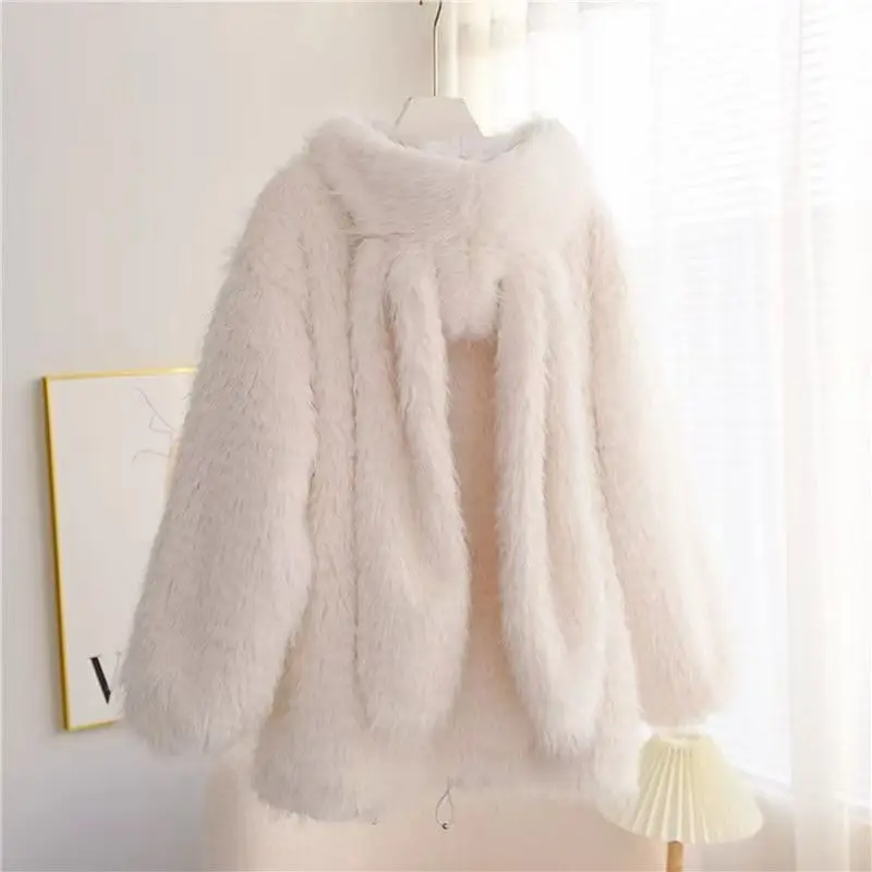 Cute Cartoon Rabbit Ear Hoodie Women Tops Loose Casual Zip Up Anime Hoodie Streetwear Girl Solid Hooded Jacket Japan Tops 3