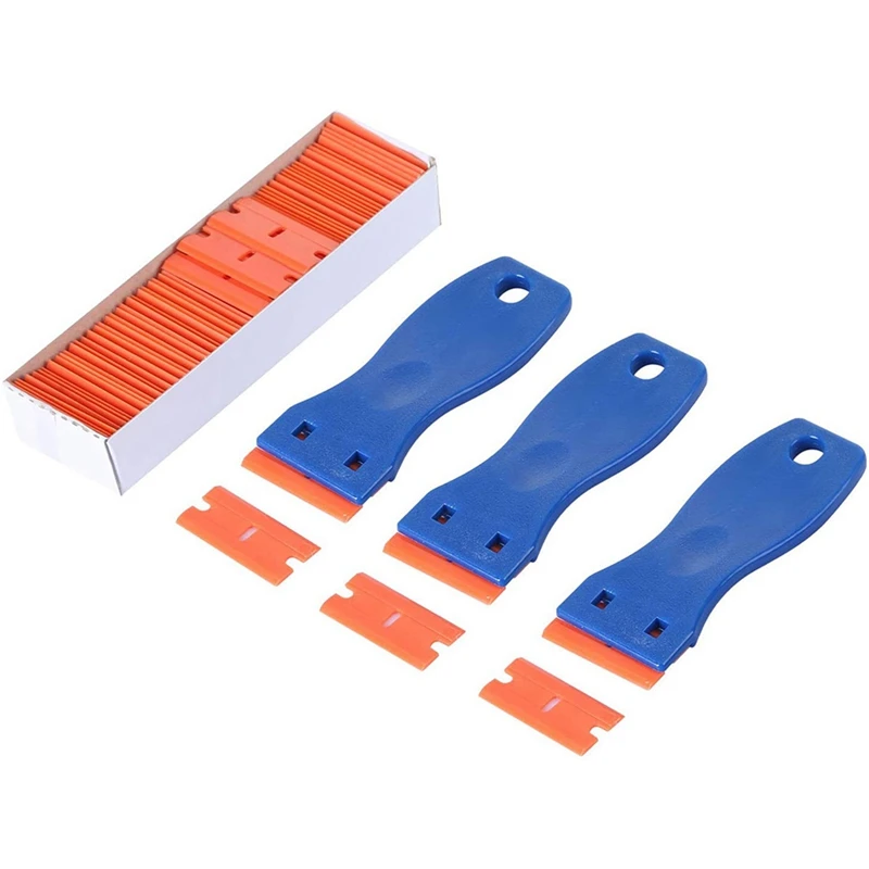 

6PCS Plastic Razor Blade Scrapers & 200 PCS 1.5 Inch Double Edge Plastic Razor Blades For Auto Window Tint Vinyl Tool