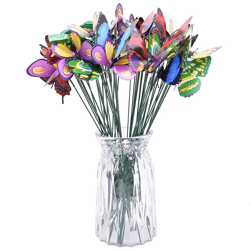 10/20PCS Colourful Garden Butterflies On Sticks Miniature Fairy Garden Decoration Home Flowerpot 3D Simulation butterfly decoration