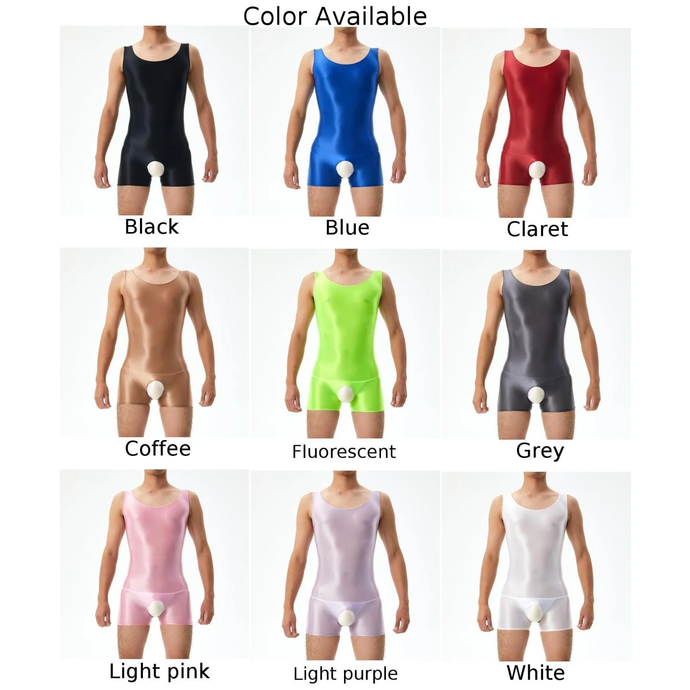 Sexy Mens Classic Glossy Crotchless Sleeveless Slight Strech Erotic Shorts Seamless Jumpsuits Comfortable Bodysuit Underwear