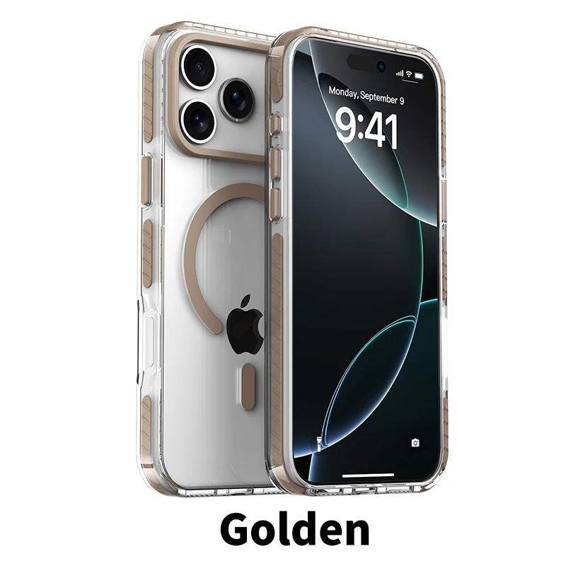 Enhanced Clear Transparent Magsafe Magnetic Case with Anti-Knock Metal Buttons