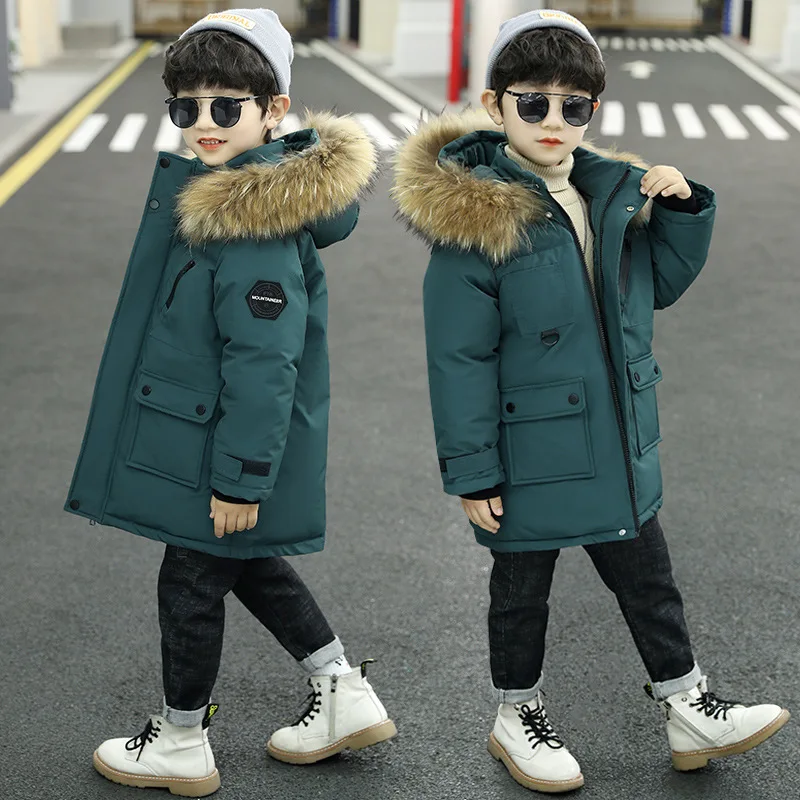 Winter Boys Jacket Solid Printing Thicken Keep Warm Hooded Down Cotton Windbreaker Coat For 3-14 Years Kids Overcoat