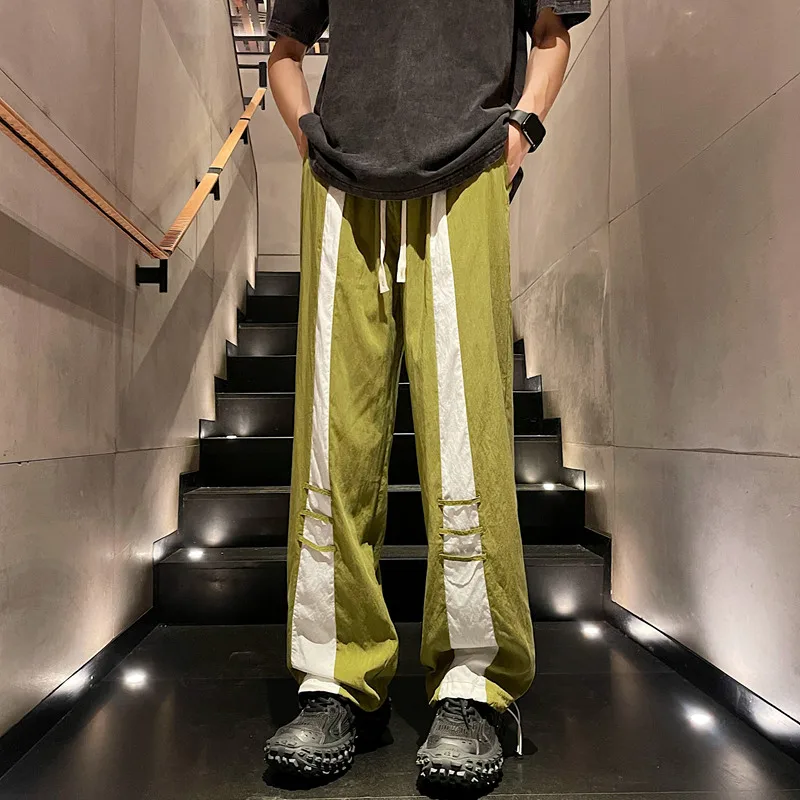 Summer Trendy Casual Long Pants For Men Ice Silk Heavenly Silk Smooth Wide Leg Loose And Thin Style Straight Leg Fashion Legging