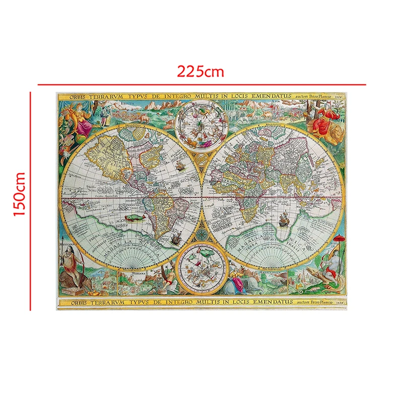 Vintage World Map 225*150cm Canvas Background Painting Classroom Wall Art Large Poster Unframed Print Office Supplies Home Decor