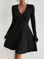 Autumn and Winter New Women's Knitted Slim Sexy Sheath Dress Waist Slimming Inside a Short Bag Hip Little Black Dress - Image 4