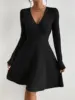 Autumn and Winter New Women's Knitted Slim Sexy Sheath Dress Waist Slimming Inside a Short Bag Hip Little Black Dress 4