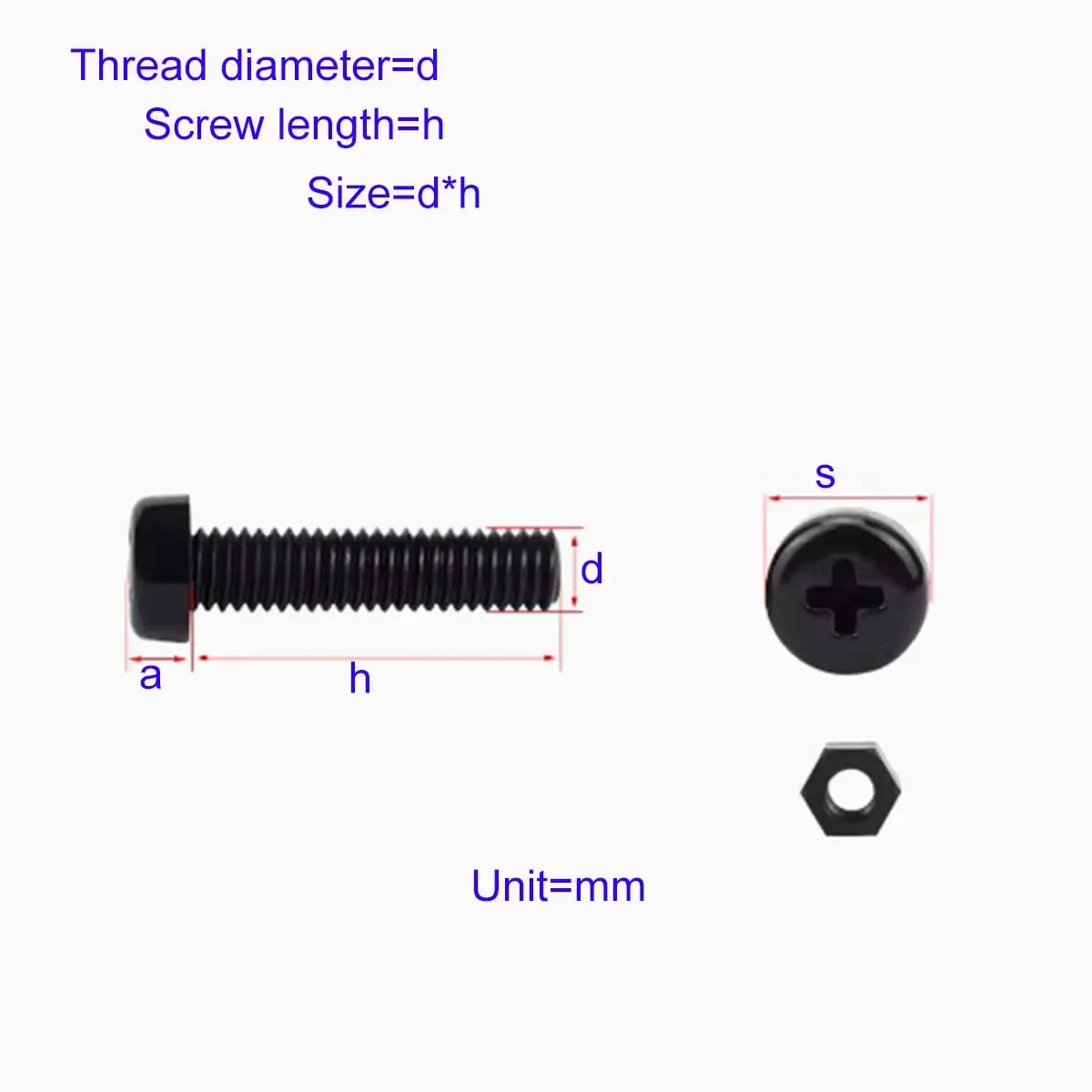 Black Plastic Nylon Round Head Cross Screw And Nut Combination M2M2.5M3M4M5M6M8