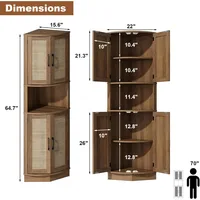 Tall Corner Cabinet, 64.7" Rattan Corner Storage Cabinet with 4 Doors and 5 Storage Shelves, Farmhouse Space Saver, Boho Shelf 2