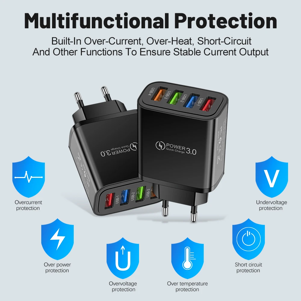 5V 3A USB Charger Multi Fast Charging Mobile Phone Power Adapter For iPhone Xiaomi Huawei QC 3.0 EU/US/UK Wall Quick Charge Plug