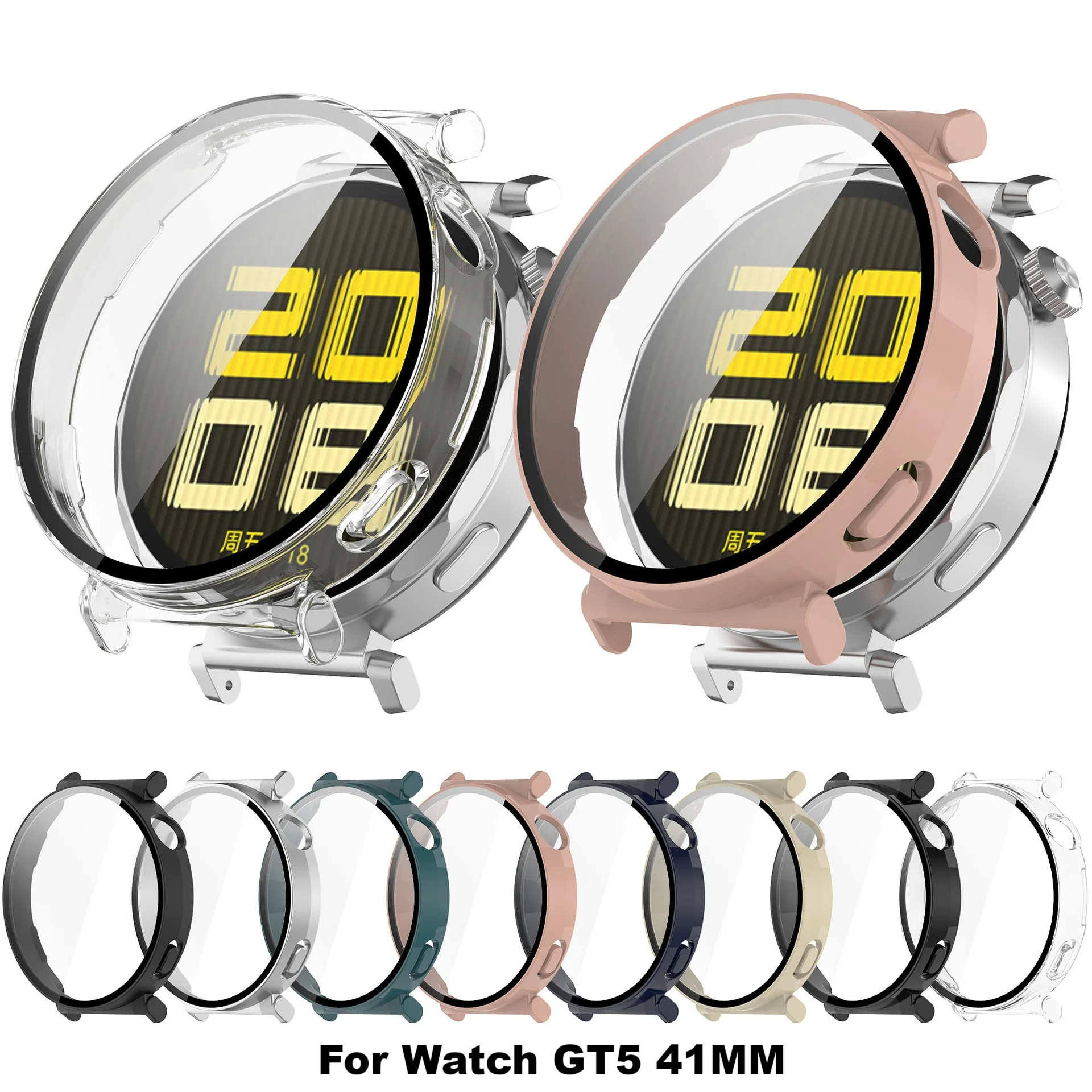 Premium Tempered Glass Case for Huawei Watch GT 5 - Full Cover Screen Protector Bumper for Smart Watches