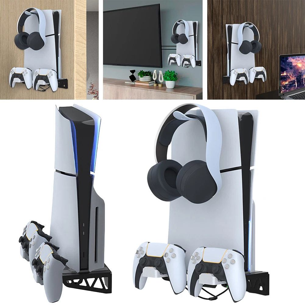 벽 마운트 키트 수직 스탠드, 헤드셋 포함, 거치대 보관 스탠드, 벽걸이 스탠드, PS5 슬림, PS5 디스크 및 디지털 에디션용