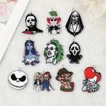 10pcs Halloween Horror Movie Character Charms Acrylic Clown Ghost Skull Pendant For Earring Necklace Diy
