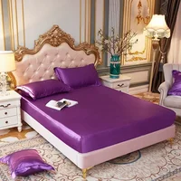 High End Satin Silky Fitted Bed Sheet Luxury Home Solid Single Double Bed Sheets Pillow Cases Elastic Band Mattress Cover Linens 1
