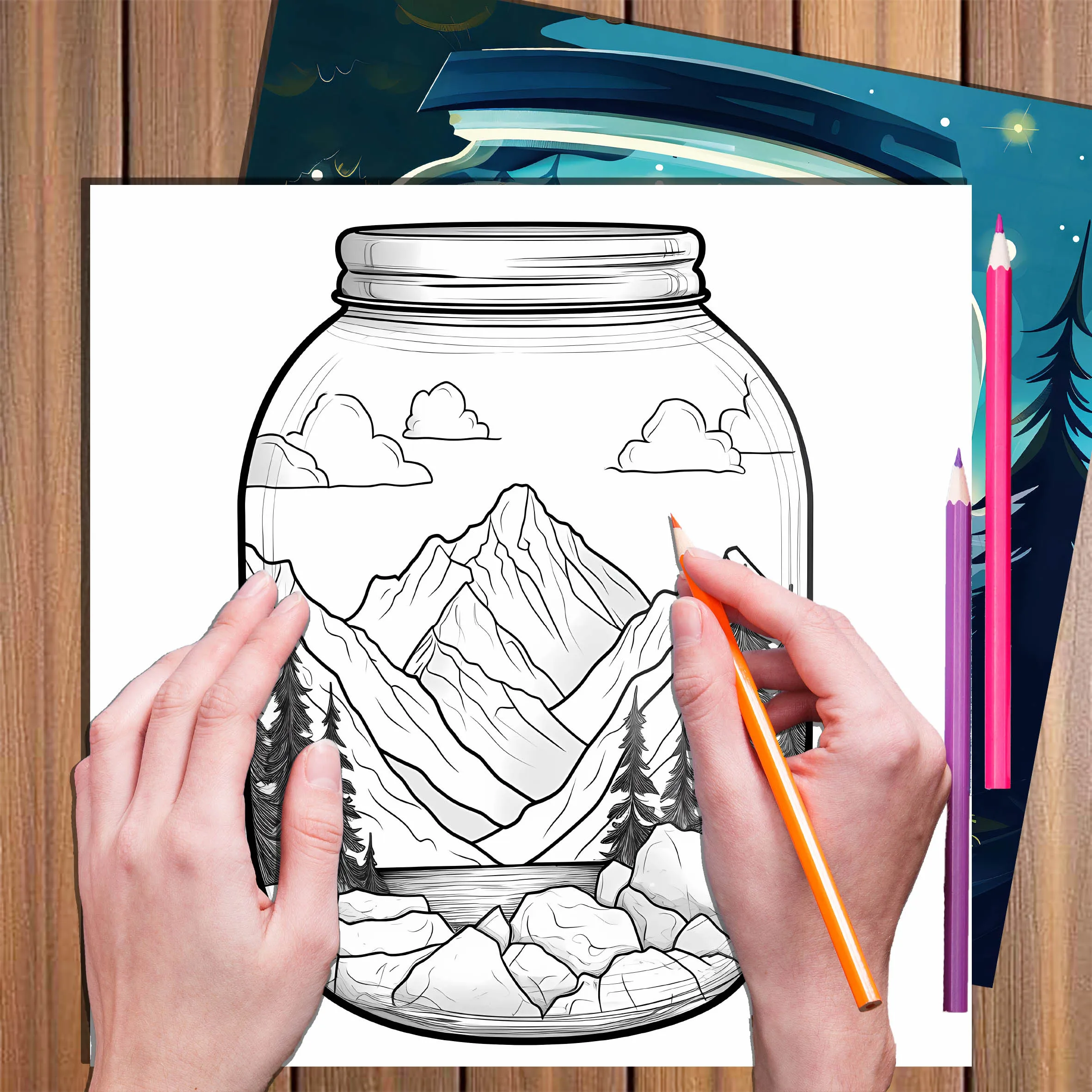 World in a Jar: Adult Picture Book Featuring Miniature Dreams-capes for Imaginative Coloring 4