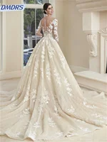 Simple Appliqued Wedding Dress 2024 Elegant Tulle Bridal Gown Luxurious Long Sleeve Bridal Dress Vestidos De Novia 4
