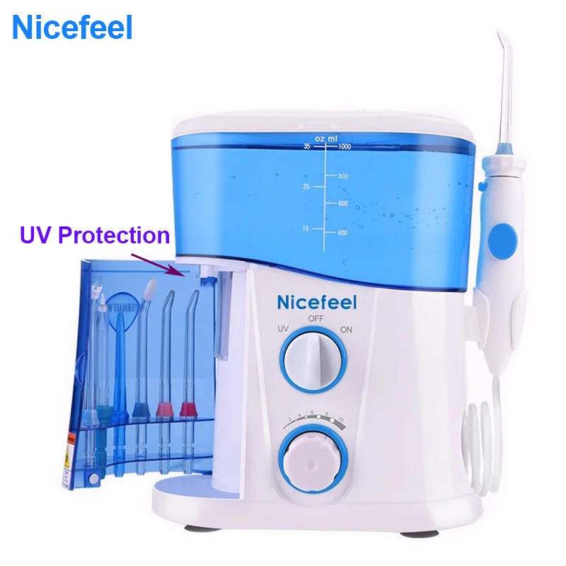 Nicefeel Oral Irrigator & Dental Water Flosser Teeth Cleaner with 1000ml Water Tank ,7 Nozzles, Adjustable Water Pressure