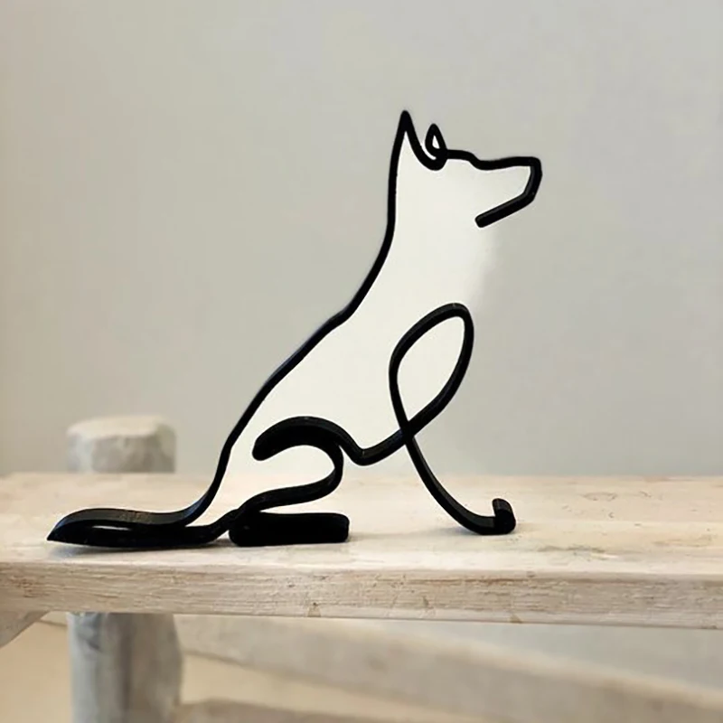 

1 шт. Абстрактная Металлическая проволочная скульптура собаки минималистическая Художественная Скульптура для гостиной спальни домашнего офиса Декор настольное украшение