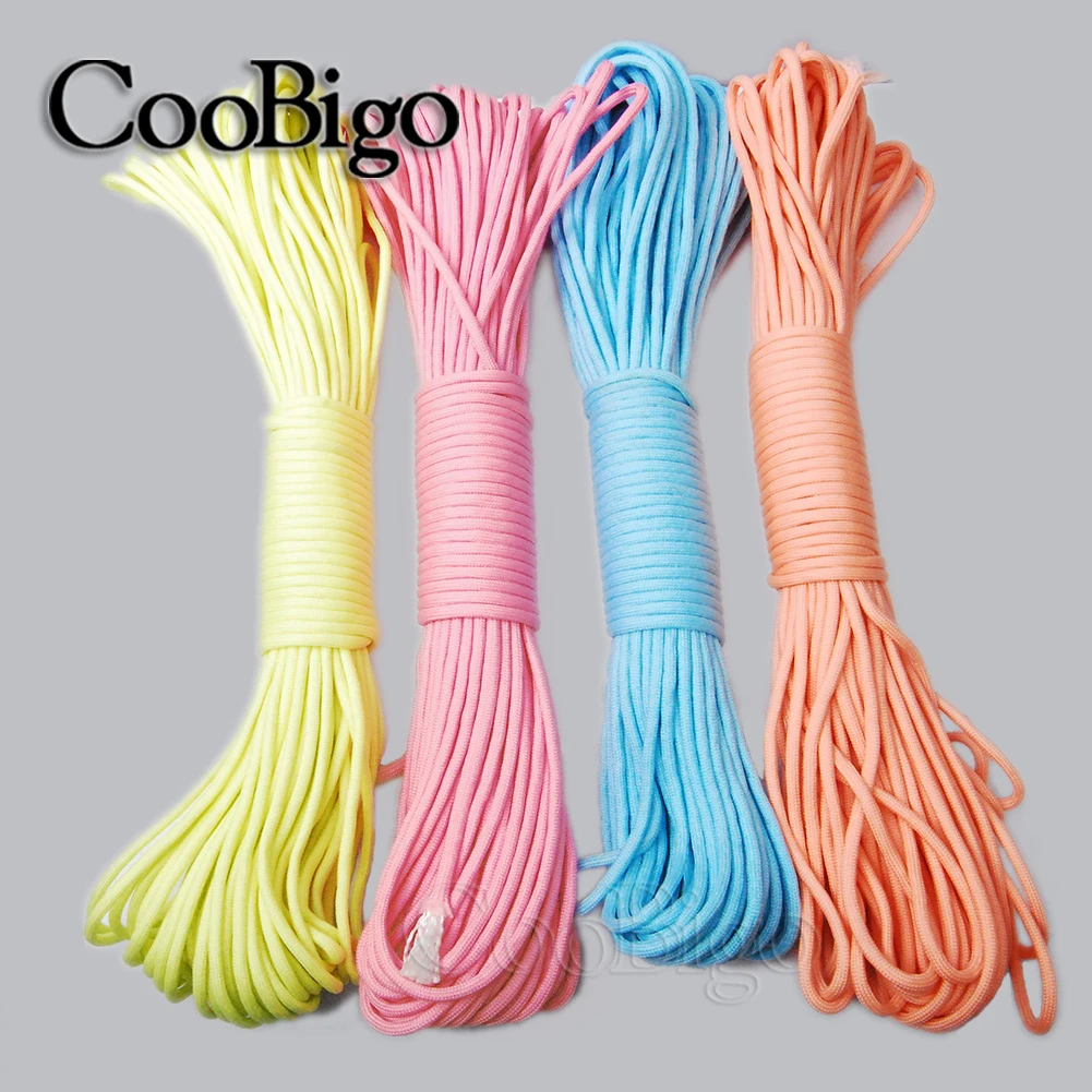 3/100m 4mm Luminous Parachute Cord Lanyard Rope 7 Strand Shoelaces Cordon for Paracord Bracelet DIY Craft Accessory Glow in Dark