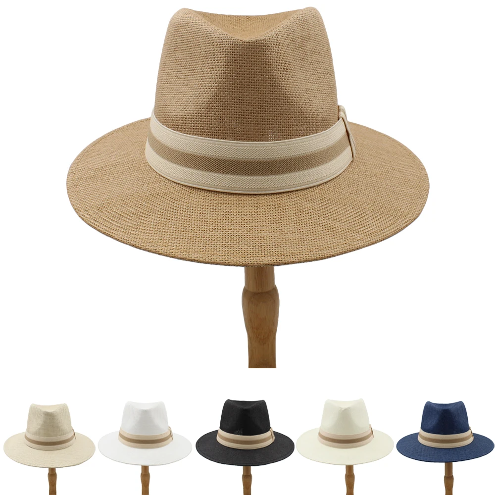 

Men Women Straw Panama Hats Summer Sunhat Classical Wide Brim Cap Sombrero Beach Fedora Trilby Outdoor Travel US Size 7 1/4 UK L