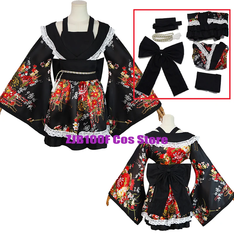 

GokuRaku Joudo Cosplay Costume Girls Lolita Cosplay Dress Kimono Halloween Party Printing Japanese Maid